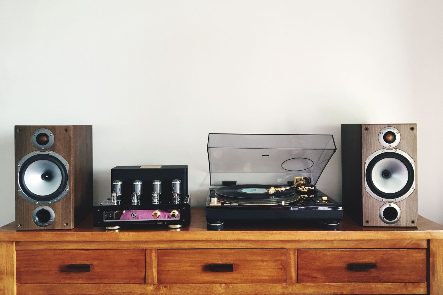 2 channel audio system with amp and record player